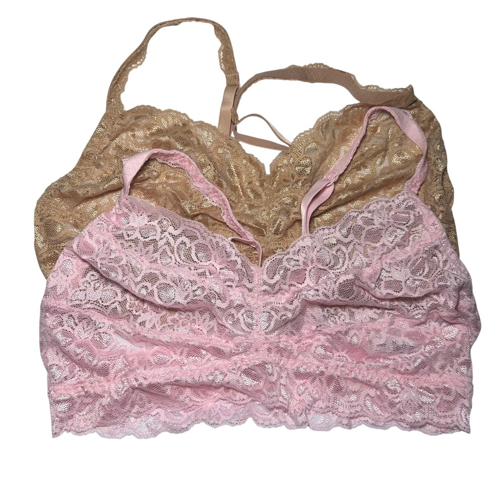 NWOT Quince Stretch Lace Sweetheart Bralette (2-pack) clay/ pale pink women's xl